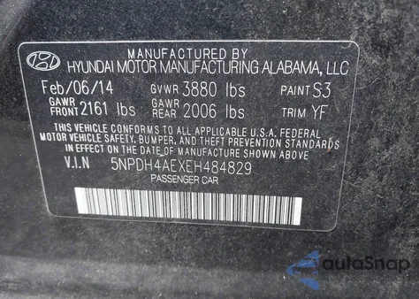 2014 Hyundai Elantra Se z USA, uszkodzony, nr VIN 5NPDH4AEXEH484829